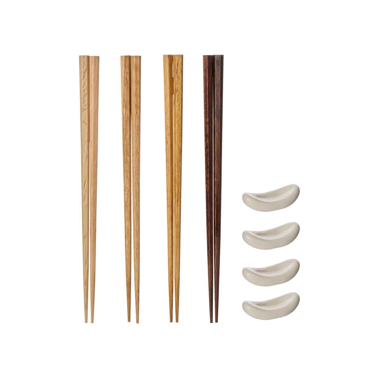 Davis & Waddell Wooden Chopsticks with Ceramic Rest 4 Piece Set Assorted