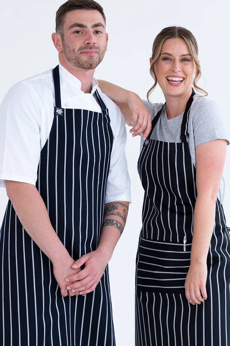 Aussie Chef Bib Apron W/Pocket - Black/White