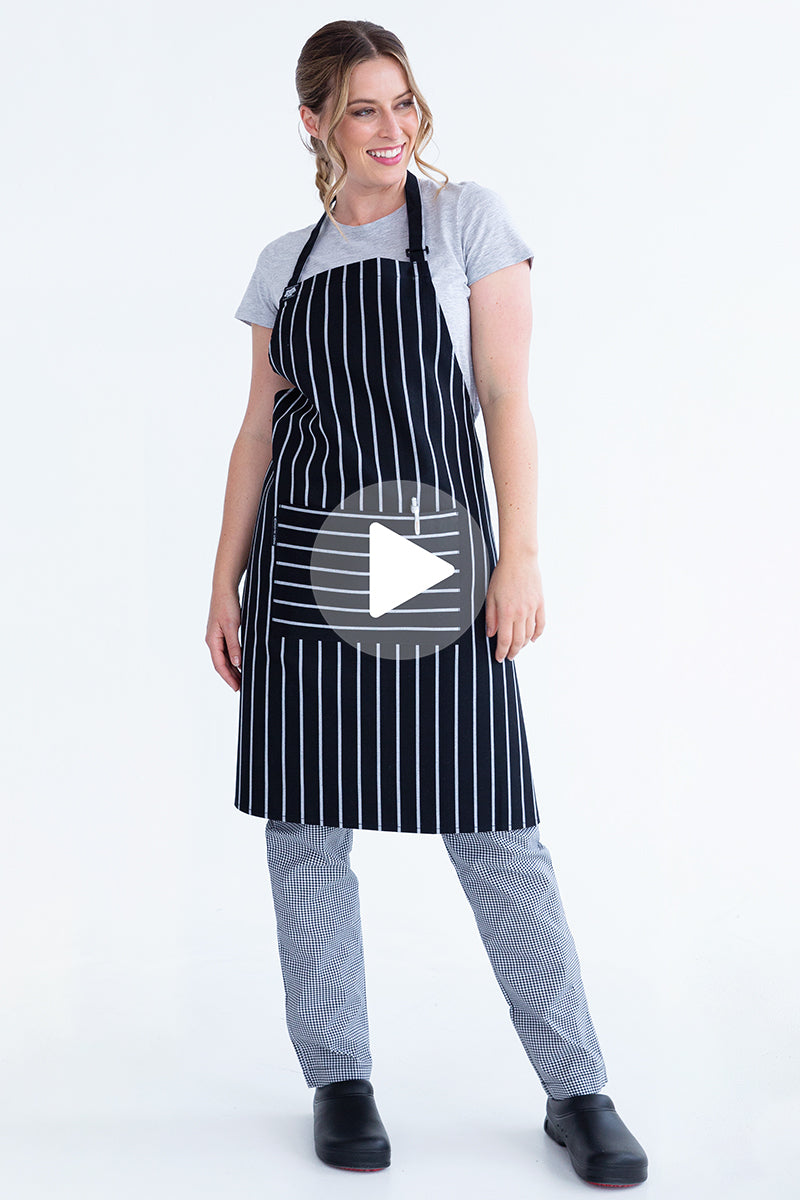 Aussie Chef Bib Apron W/Pocket - Black/White