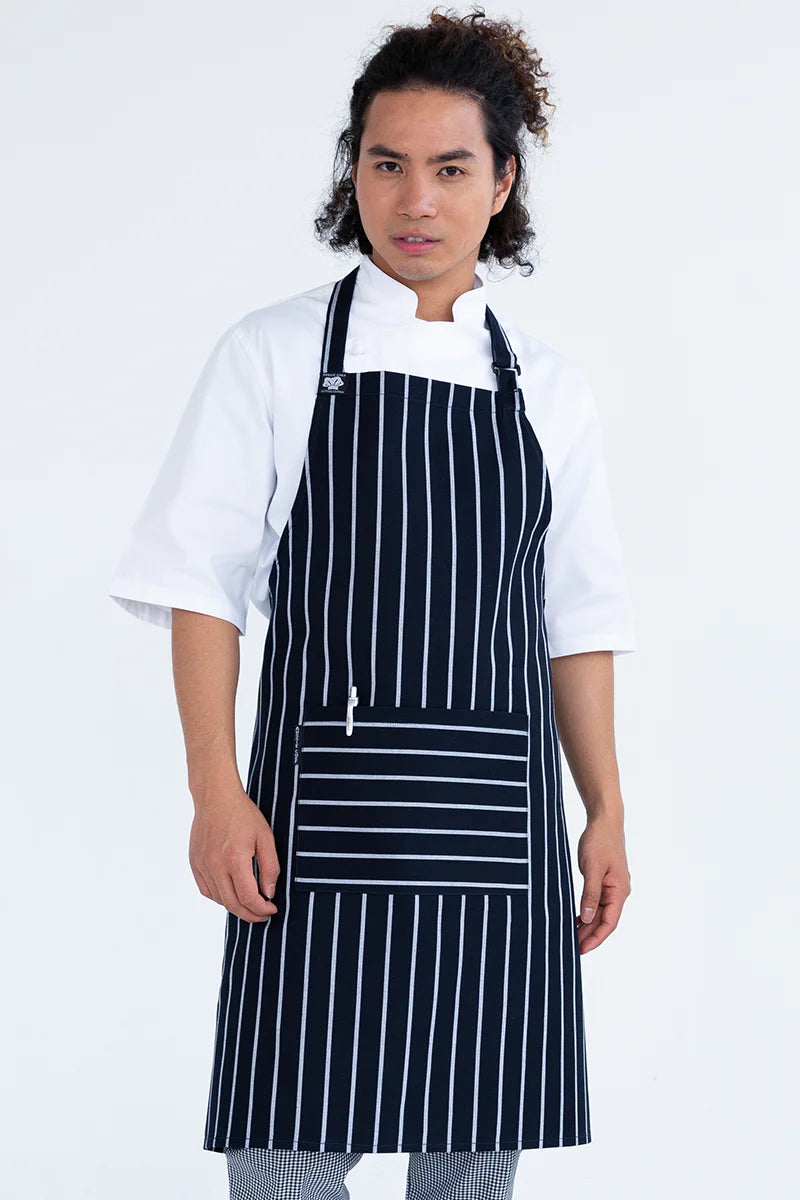 Aussie Chef Bib Apron W/Pocket - Navy/White
