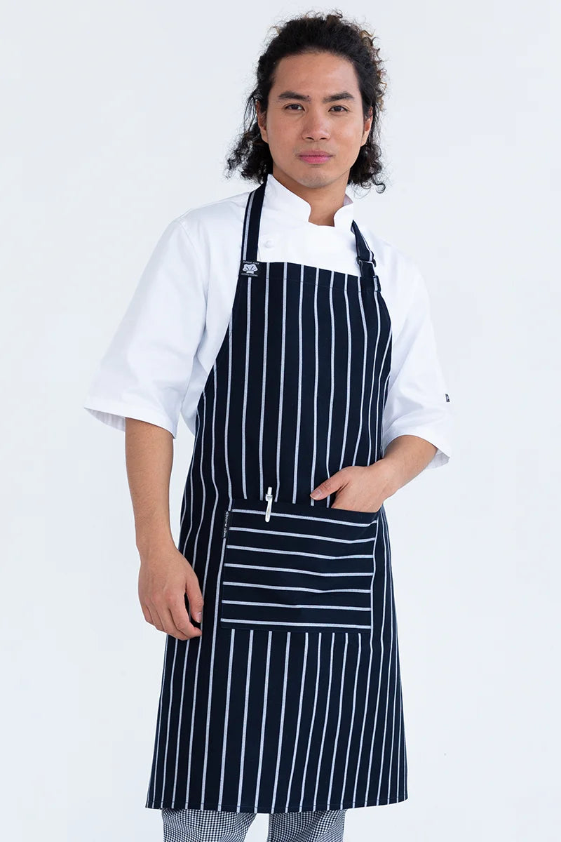 Aussie Chef Bib Apron W/Pocket - Navy/White