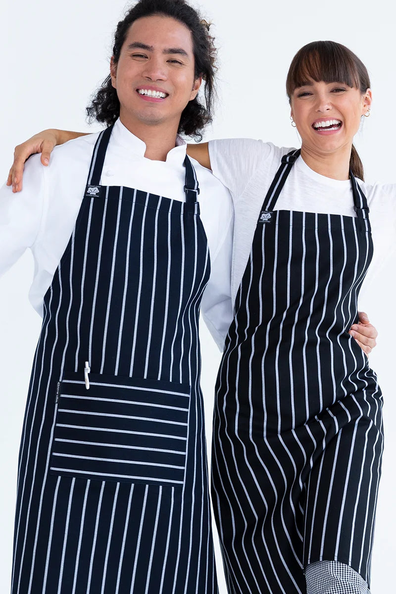 Aussie Chef Bib Apron W/Pocket - Navy/White