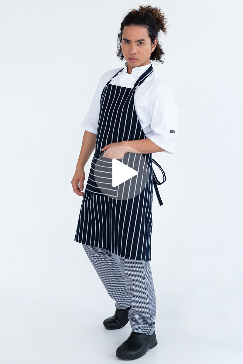 Aussie Chef Bib Apron W/Pocket - Navy/White