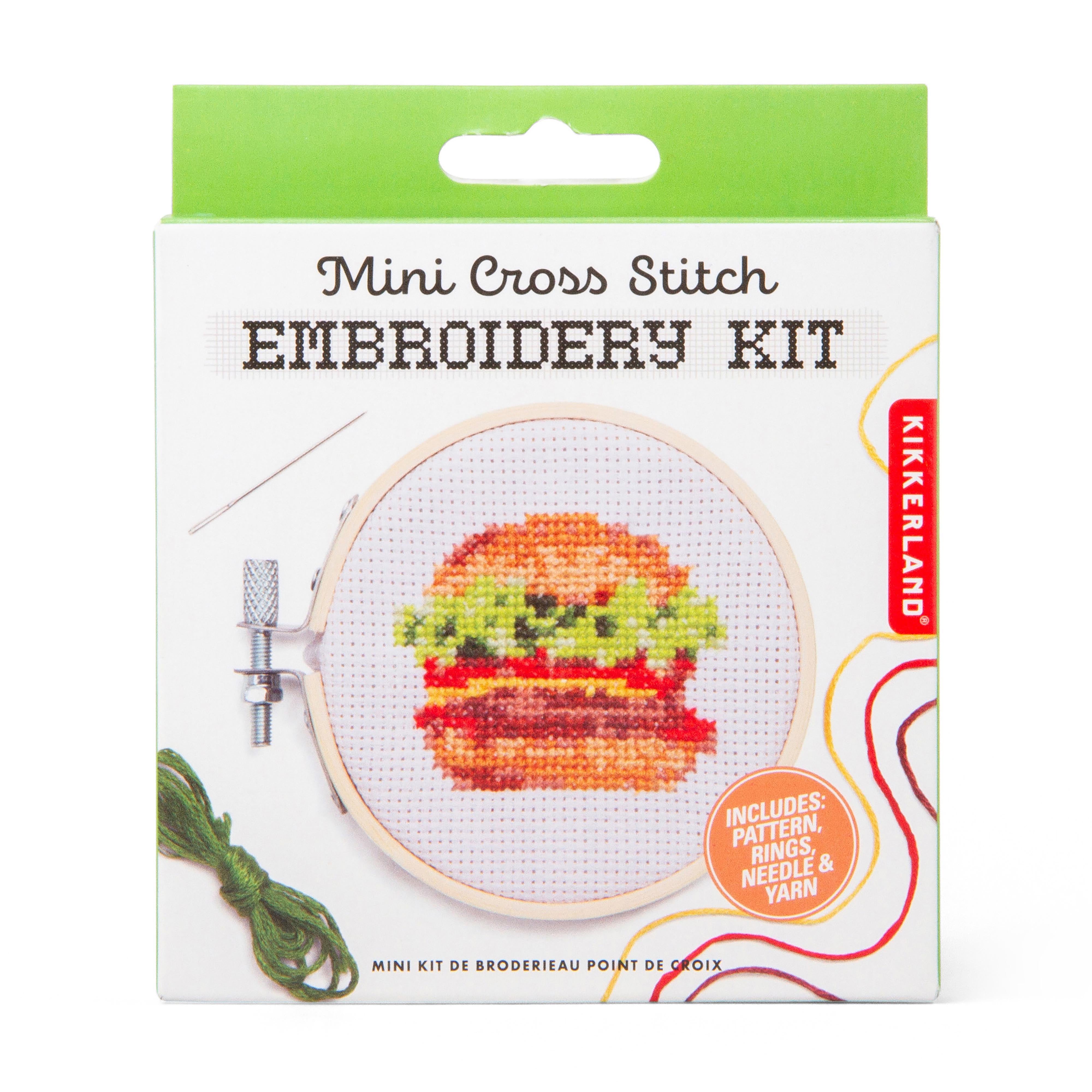 Kikkerland Burger Mini Cross Stitch Kit Multi-Coloured