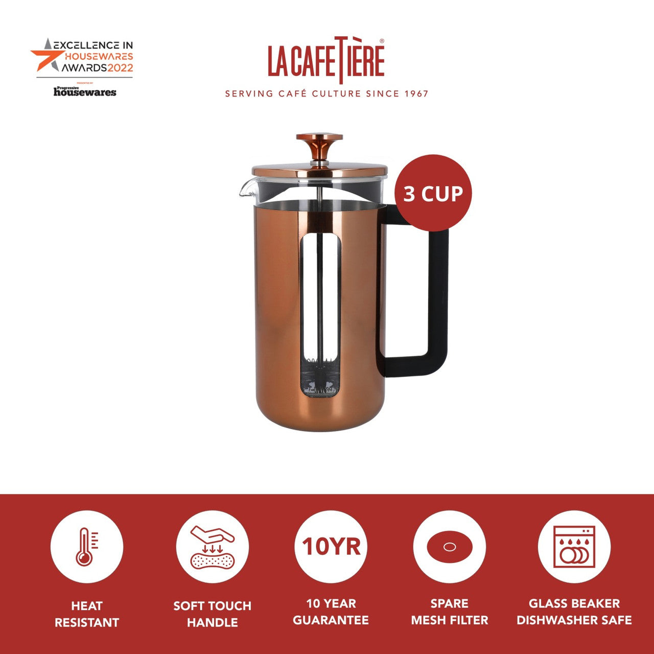 La Cafetière Pisa Stainless Steel Cafetière 3 Cup / 350ml (Copper)