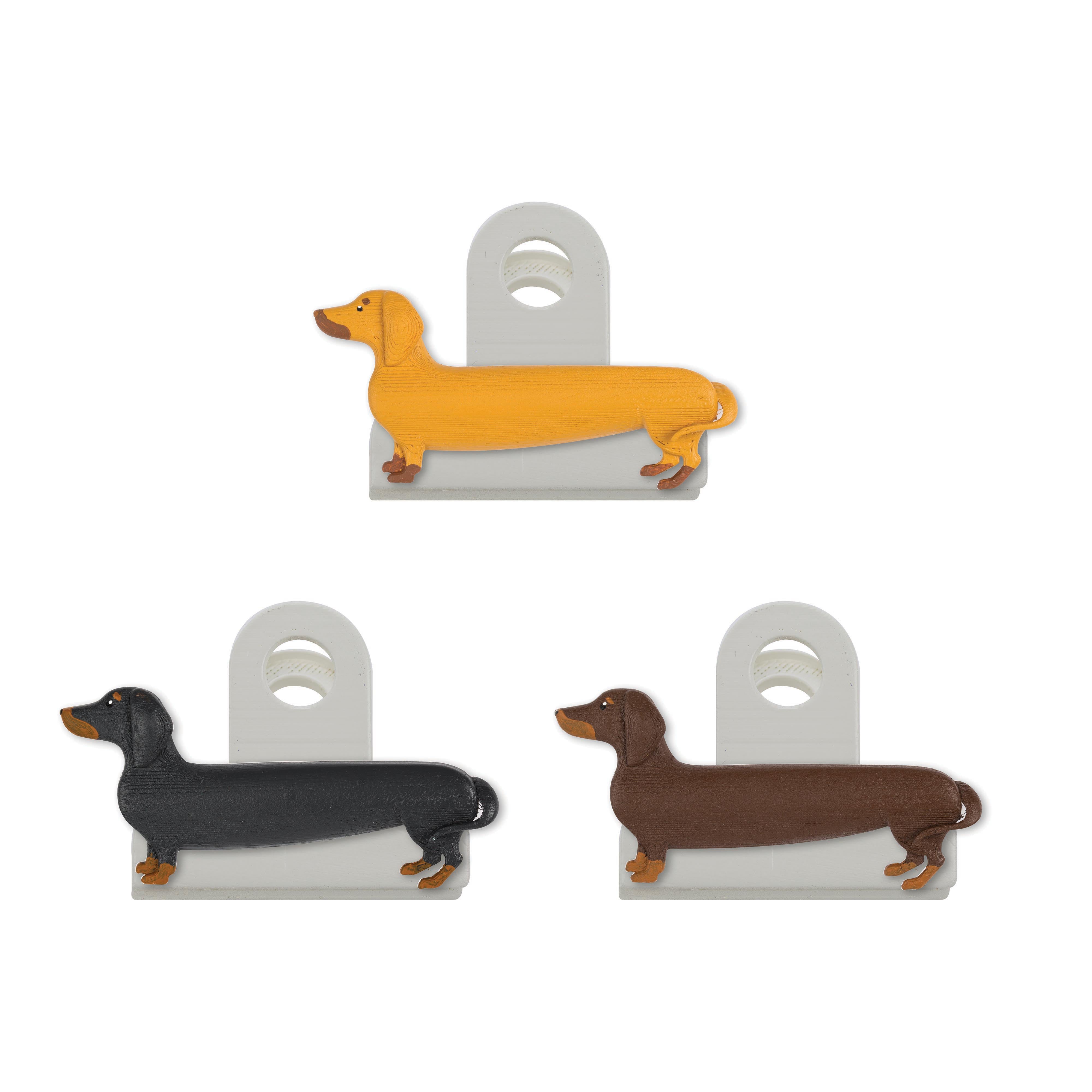 Kikkerland Sausage Dog Bag Clips 3 Piece Set Black & Brown