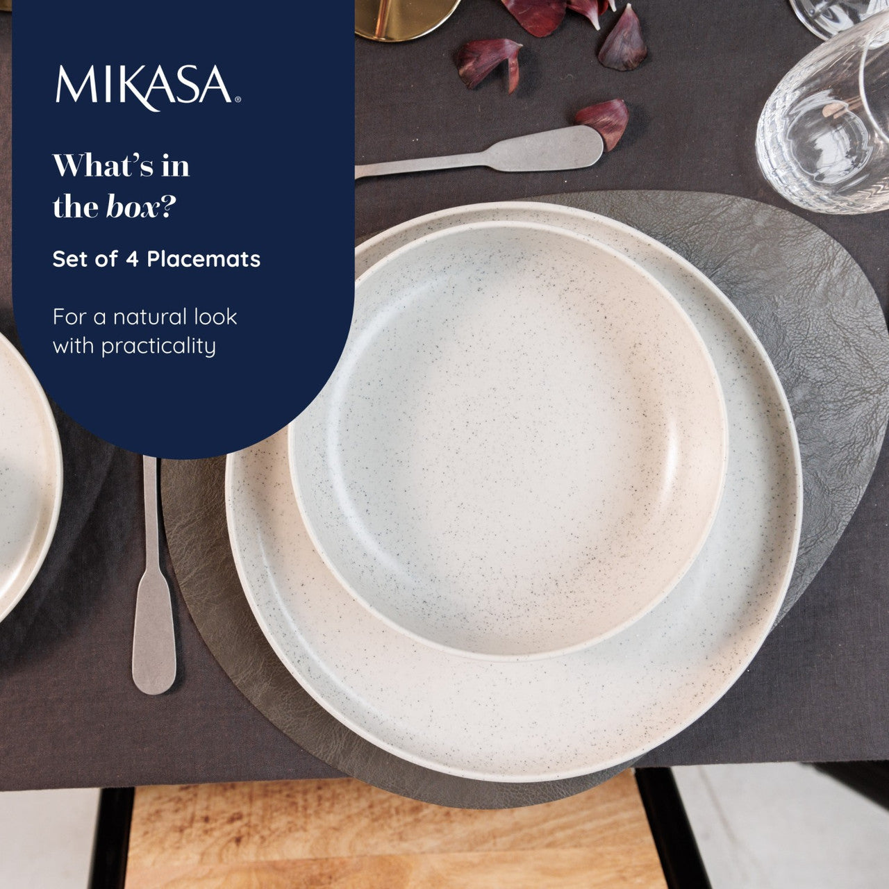 Mikasa PU Pebble Placemat Set 4 Piece 38 x 30cm (Slate Grey)