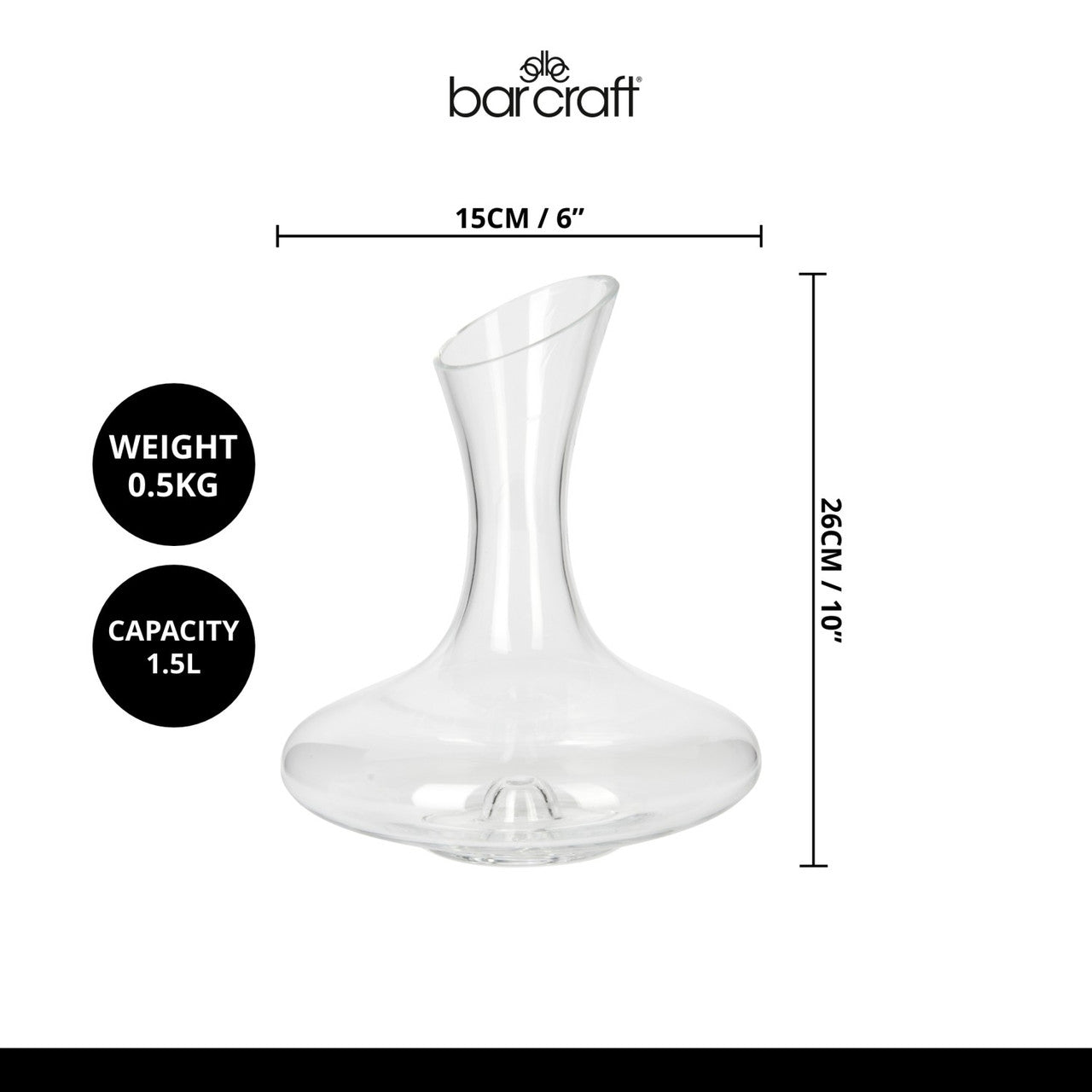 BarCraft Deluxe 1.5L Glass Wine Decanter