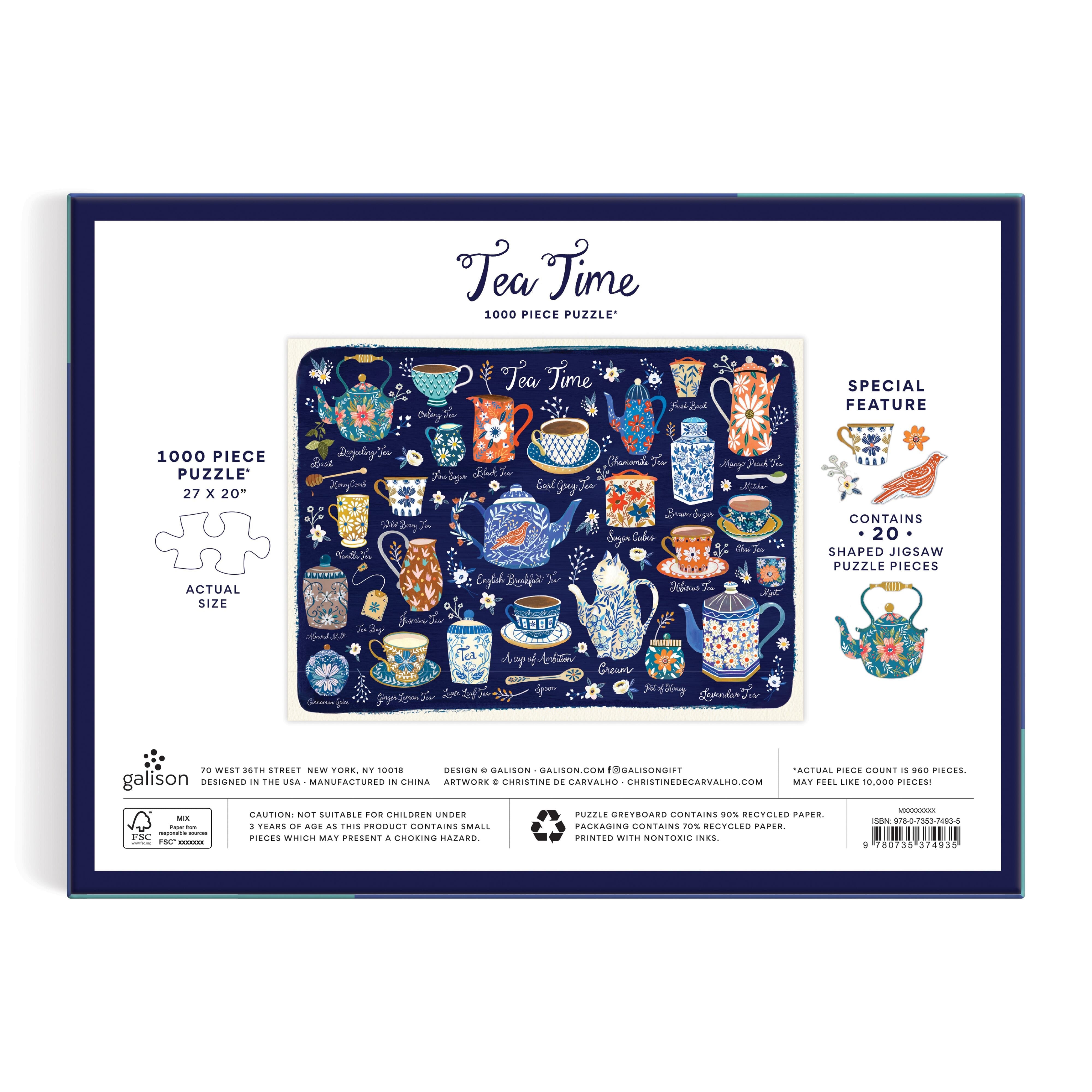 Galison Tea Time Puzzle with Shaped Pieces 1000 Piece