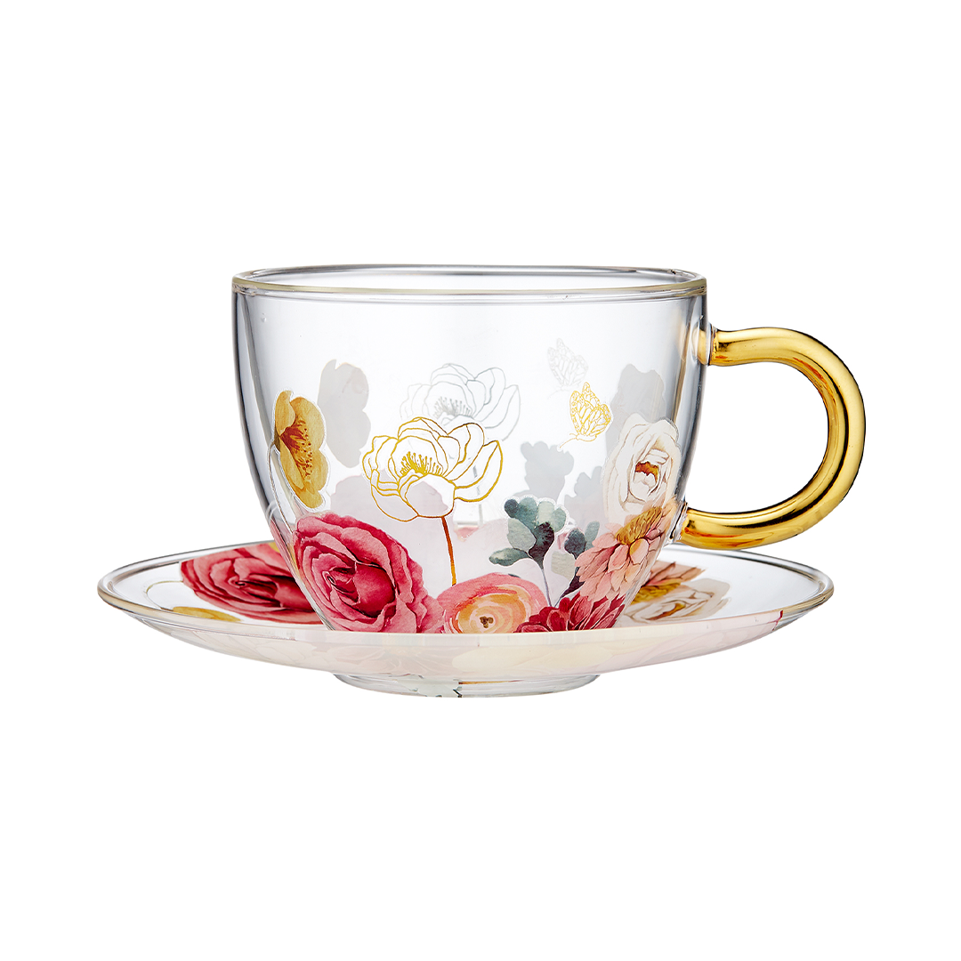 Ashdene Springtime Soiree Double Walled Glass Cup & Saucer