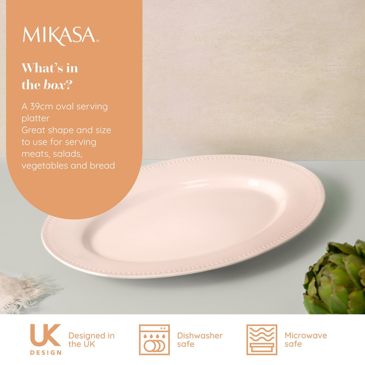 Mikasa Cranborne Stoneware Oval Serving Platter 39cm (Cream)