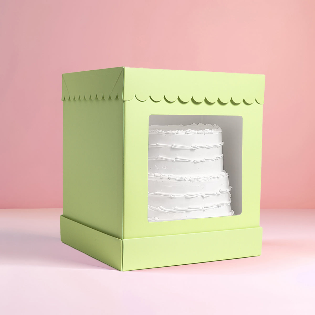 Papyrus Tall Scalloped Cake Box Pastel Green 10 x 10 x 12in