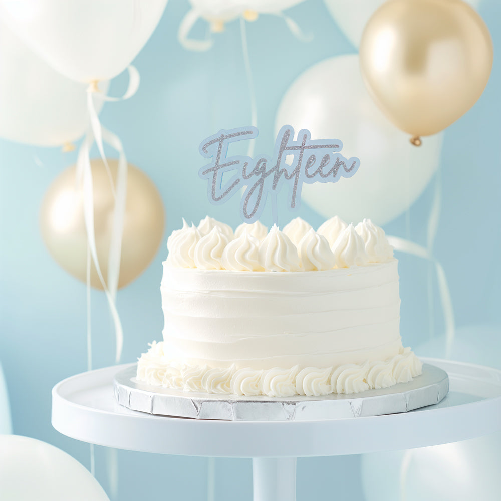 Cake & Candle Layered Cake Topper 18 Silver Light Blue