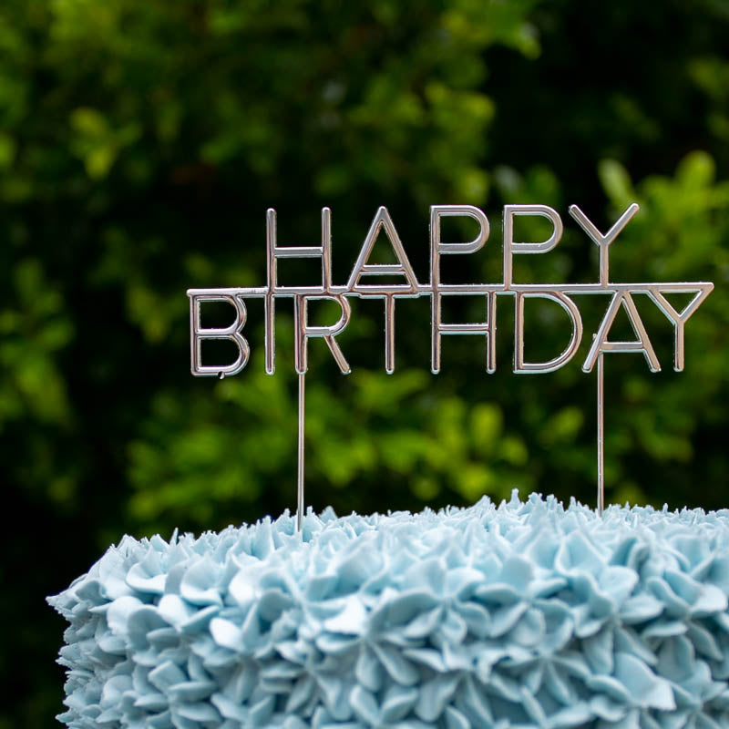 Cake & Candle Metal Cake Topper Caps Happy Birthday Silver