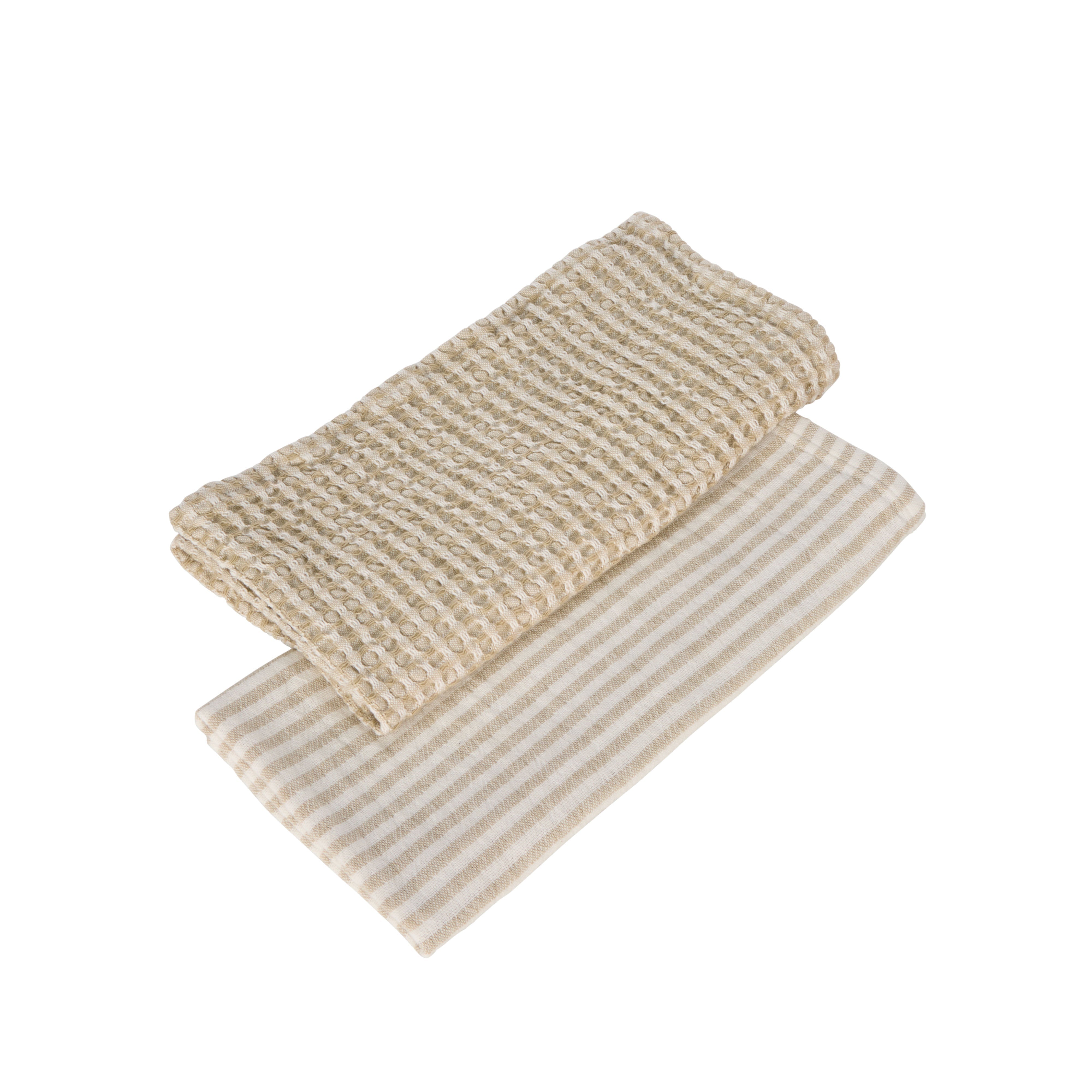 Davis & Waddell Heritage Stripe Cotton Tea Towel 2 Piece Set Beige & White