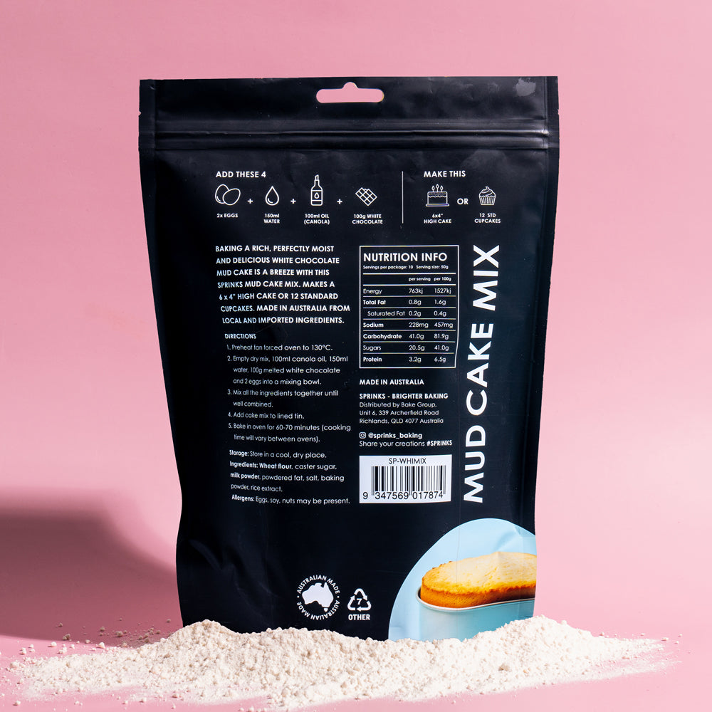 Sprinks Baking Essentials White Chocolate Mud Cake Mix 500g