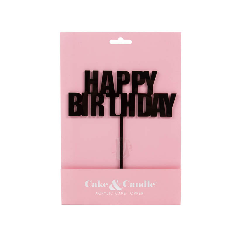 Cake & Candle Bold Happy Birthday Cake Topper Black