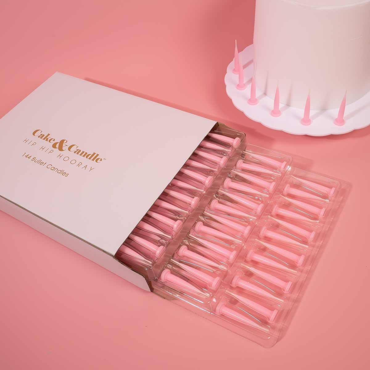 Cake & Candle Light Pink Bullet Candles 144 Pack