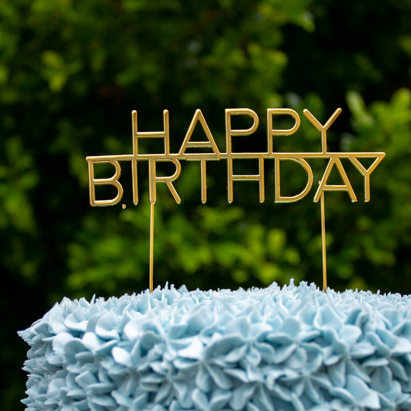 Cake & Candle Metal Cake Topper Caps Happy Birthday Gold