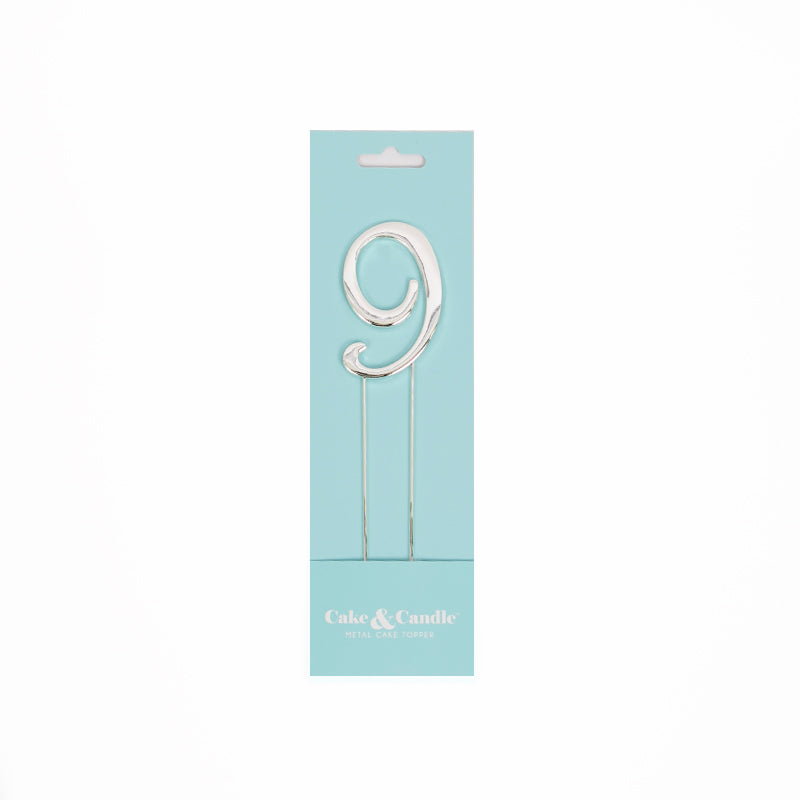 Cake & Candle Cake Topper Number 9 Silver 7cm