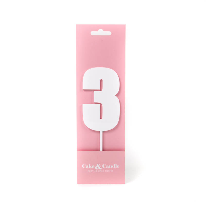 Cake & Candle Mega Number 3 Cake Topper White