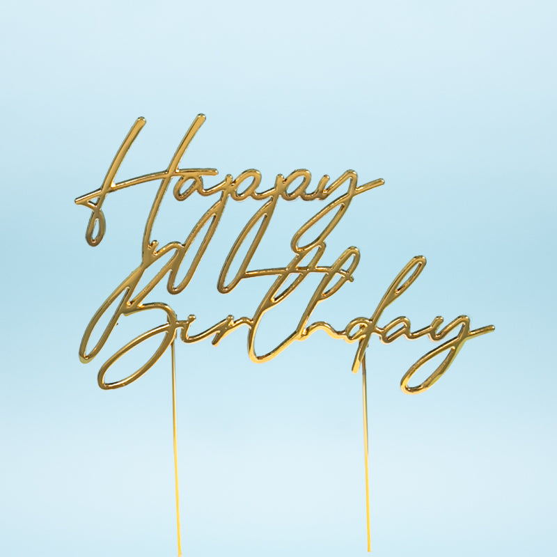 Cake & Candle Metal Cake Topper Happy Birthday 3 Gold