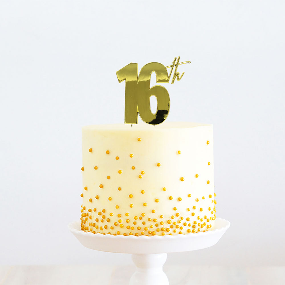 Cake & Candle Metal Cake Topper 16th Gold