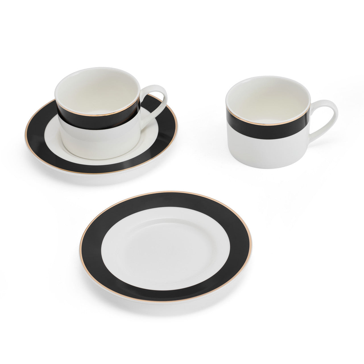 Mikasa Luxe Deco Fine China Tea Cup & Saucer Set 2 Piece 200ml (Band Pattern)