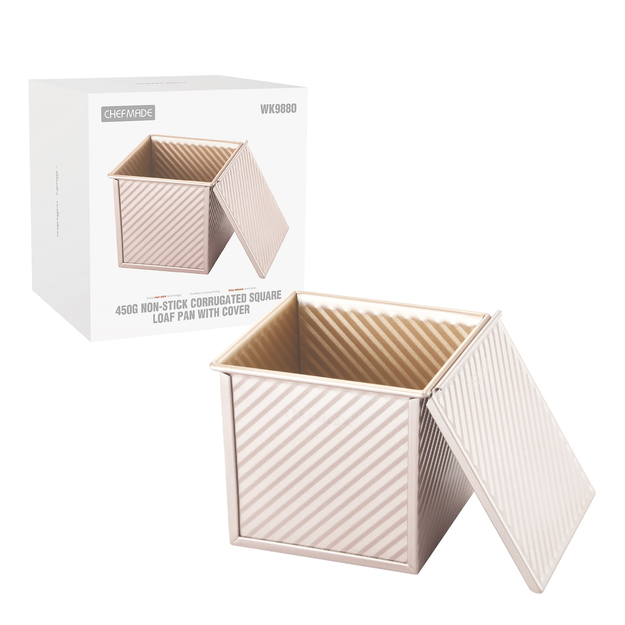 CHEFMADE Corrugated Square Loaf Pan with Lid 450g (WK9880)