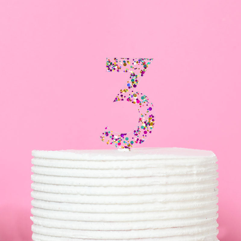 Cake & Candle Glitter Number 3 Cake Topper Rainbow