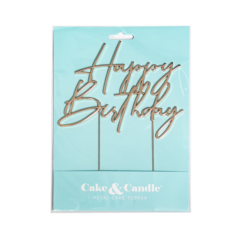 Cake & Candle Metal Cake Topper Happy Birthday 4 Rose Gold