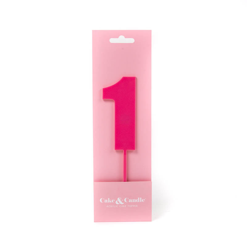 Cake & Candle Mega Number 1 Cake Topper Pink