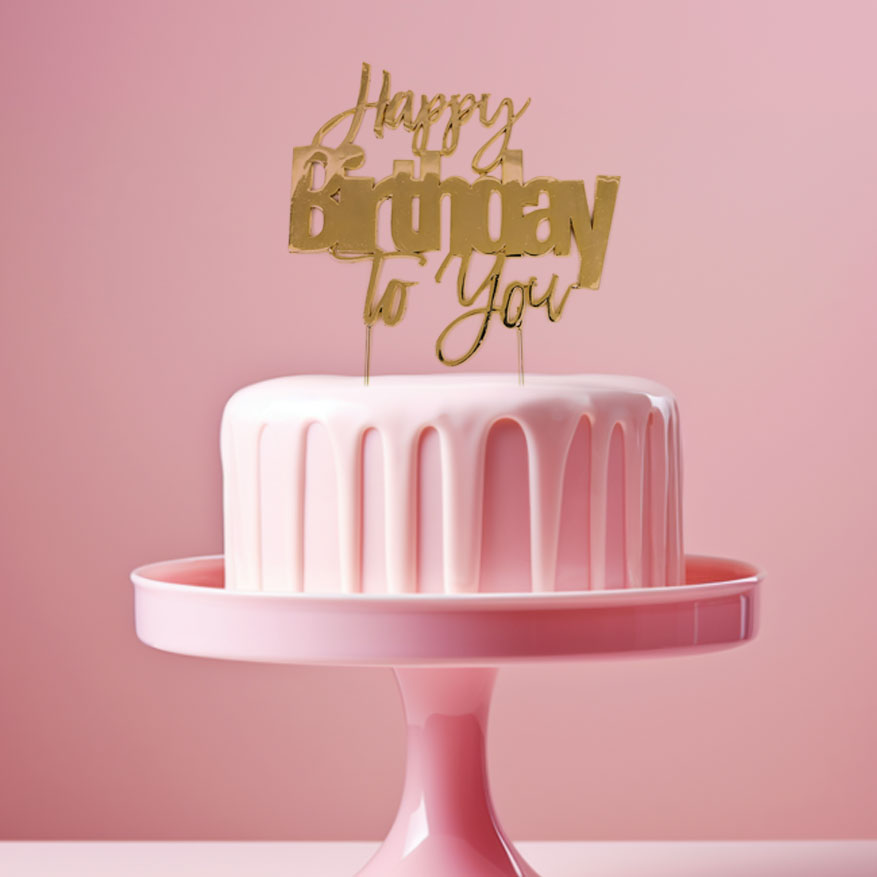 Cake & Candle Metal Cake Topper Happy Birthday to You Gold