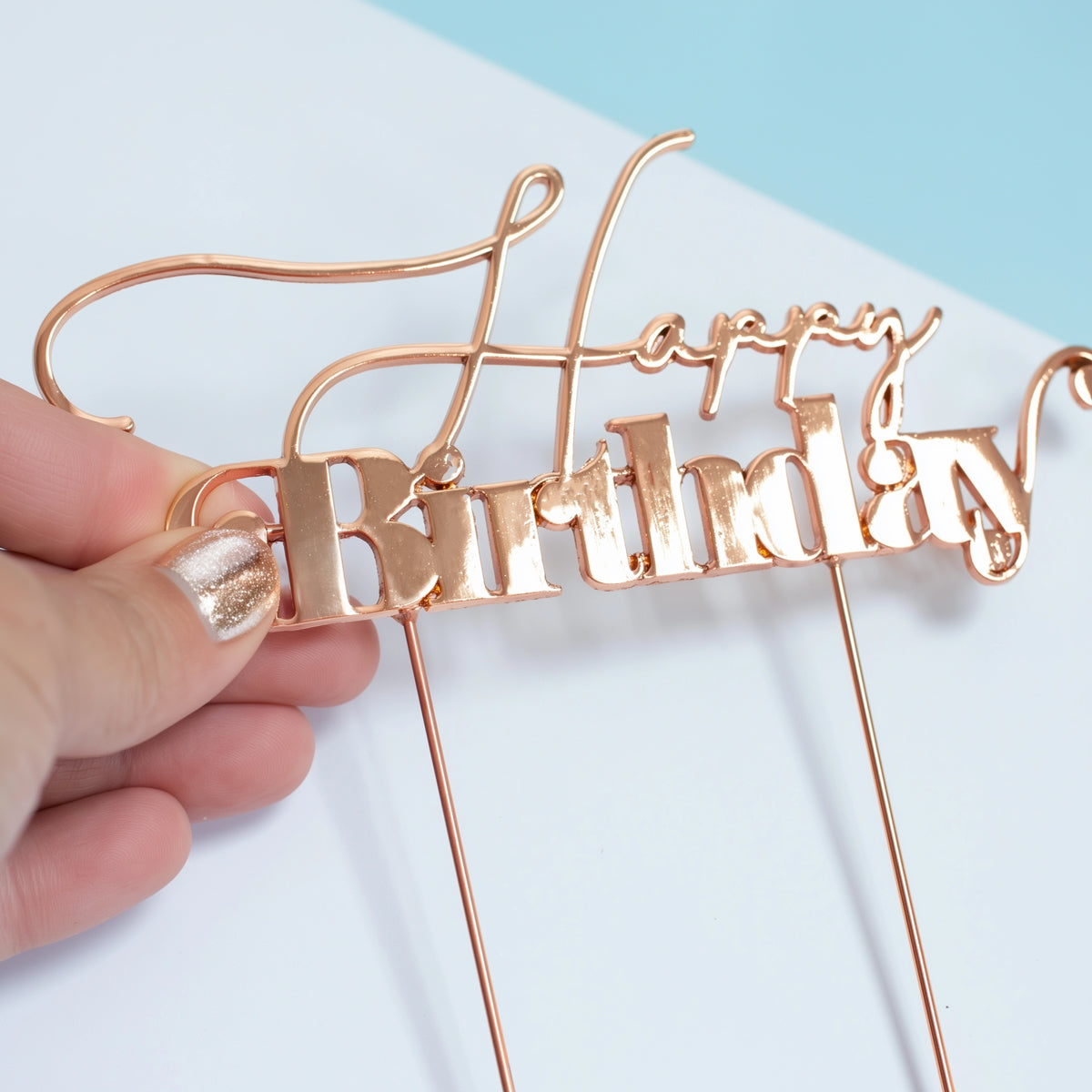 Cake & Candle Metal Cake Topper Happy Birthday 1 Rose Gold