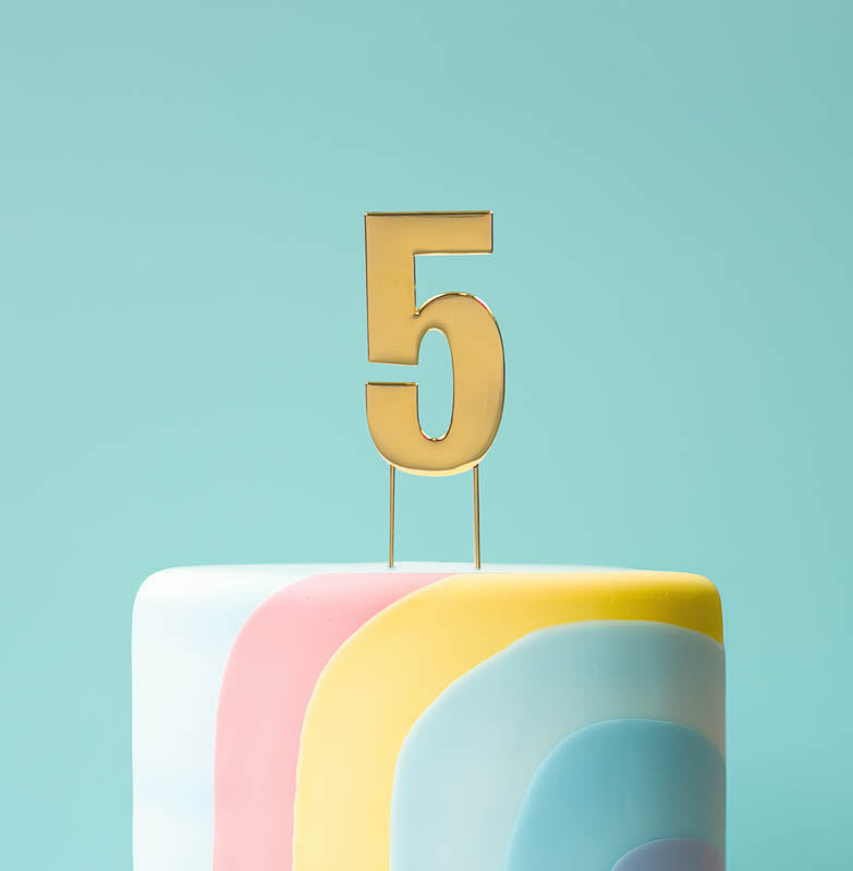 Cake & Candle Bold Cake Topper Number 5 Gold