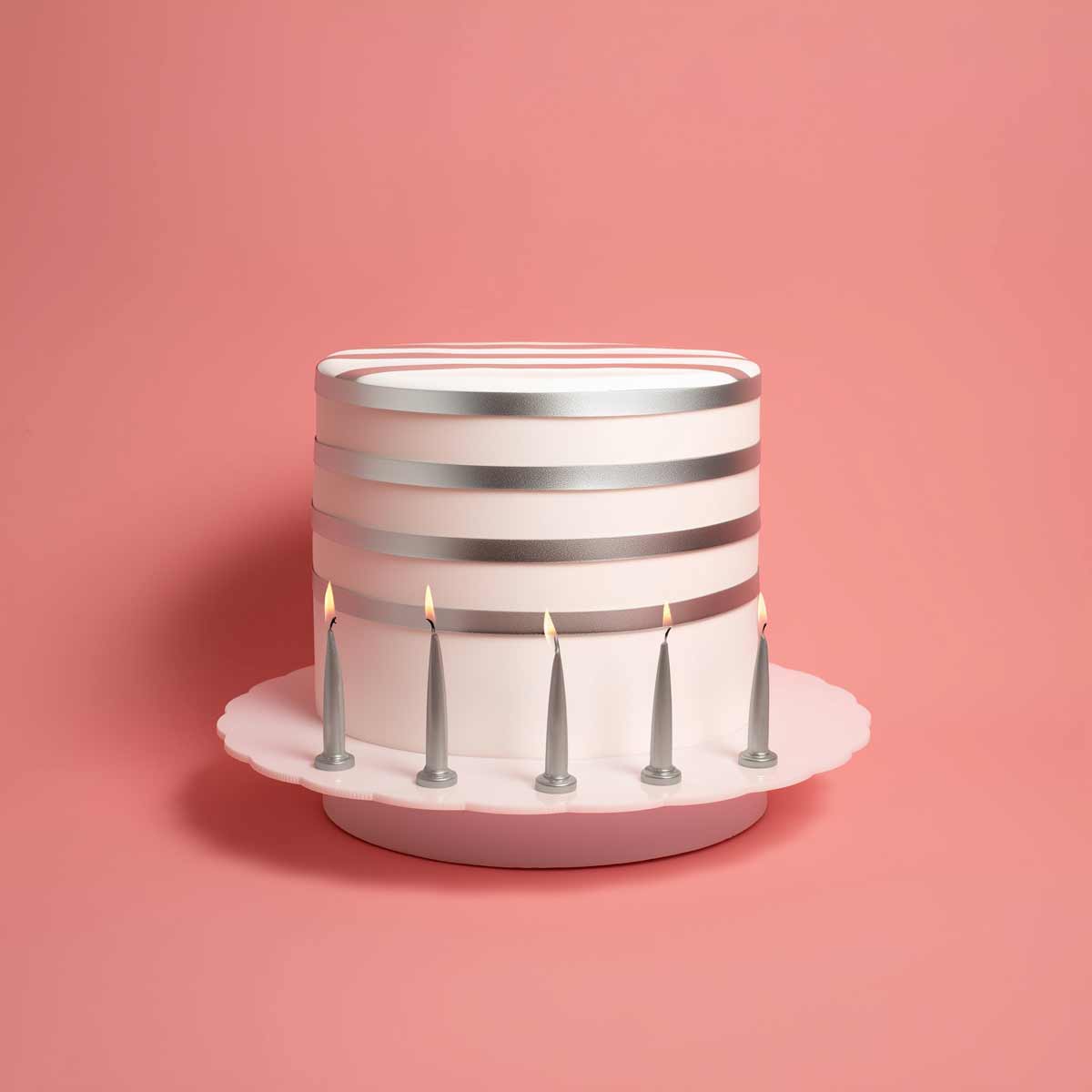 Cake & Candle Bullet Candles Silver 12 Pack