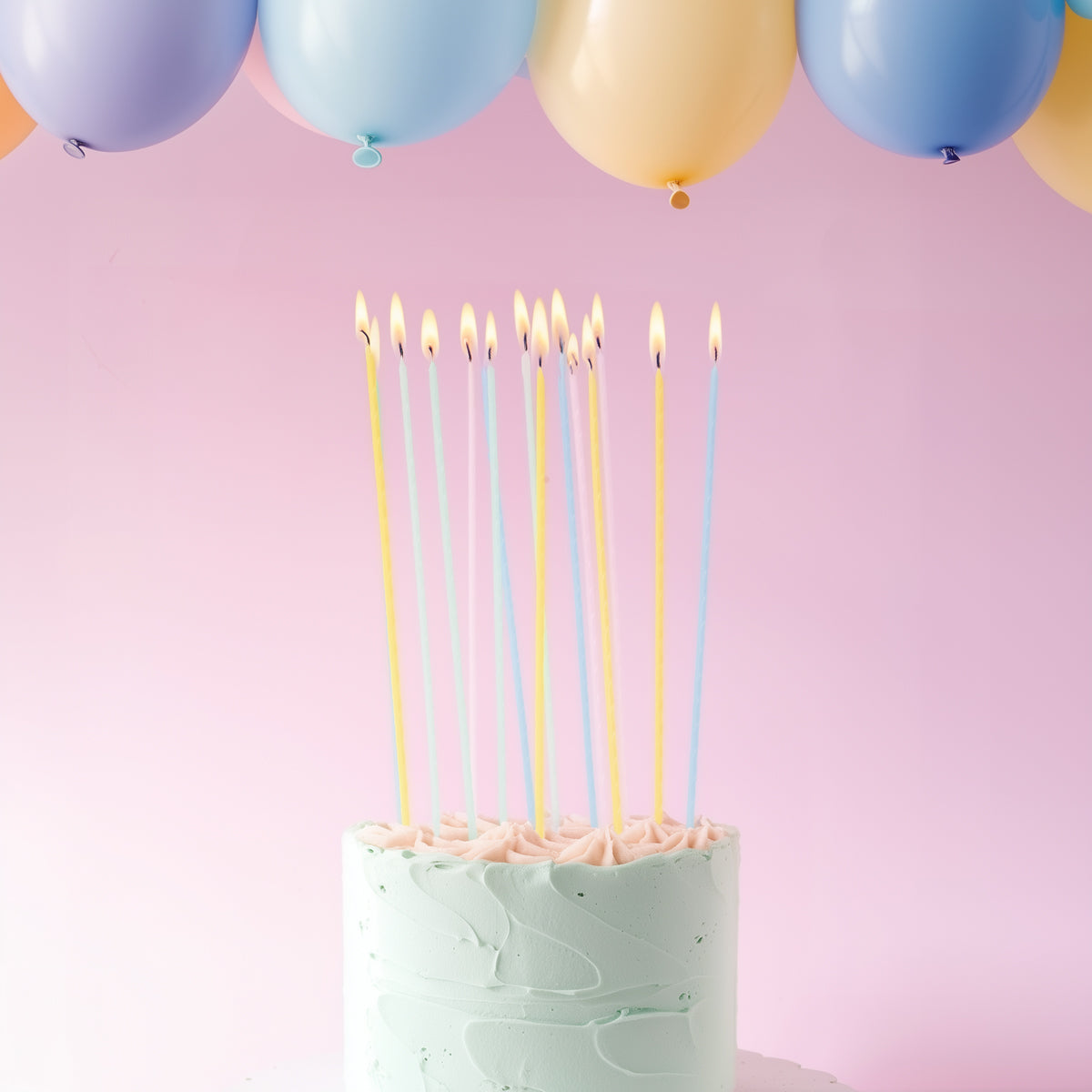 Cake & Candle Fine Spiral Cake Candles Pastel Rainbow 20cm 16 Pack