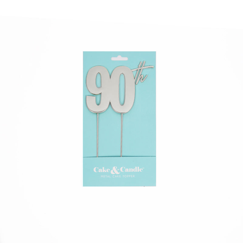 Cake & Candle Metal Cake Topper 90th Silver