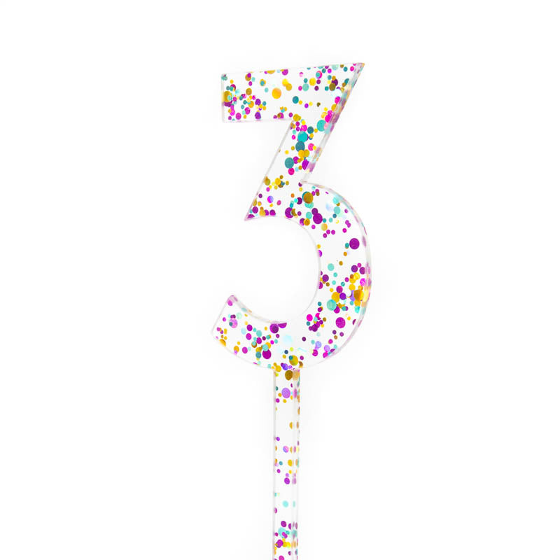Cake & Candle Glitter Number 3 Cake Topper Rainbow