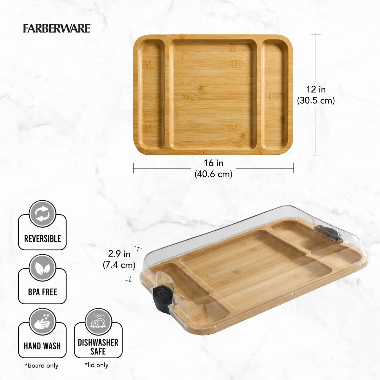Farberware Build-a-Board Bamboo Rectangluar Board, 30.5 x 40.5cm