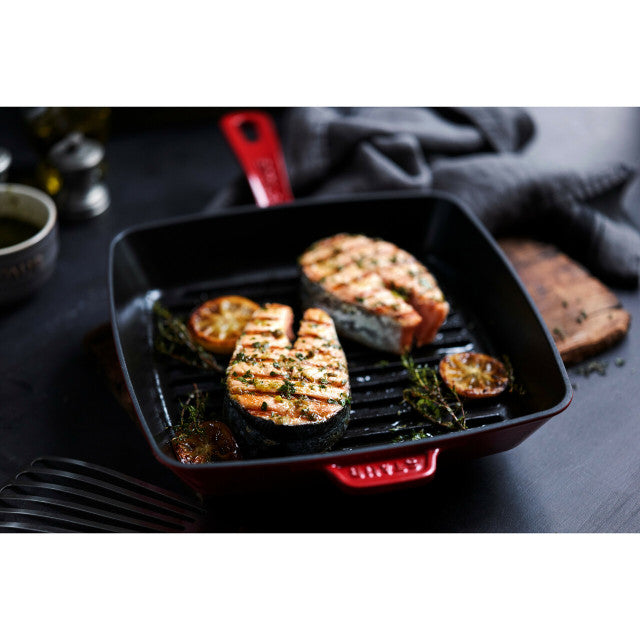 Staub Cast Iron Square Grill Pan 26cm - Cherry Red