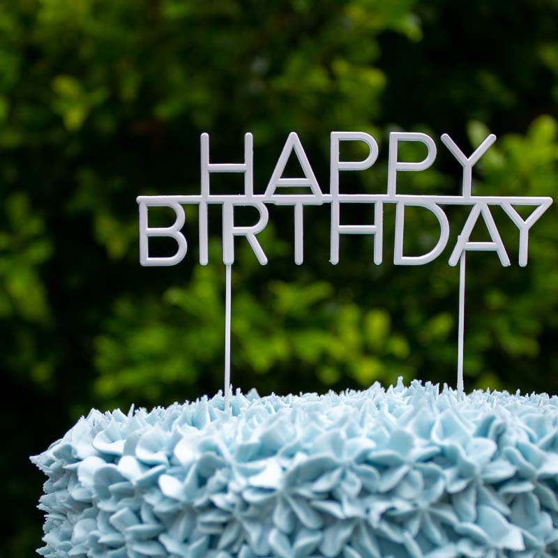 Cake & Candle Metal Cake Topper Caps Happy Birthday Pearl White