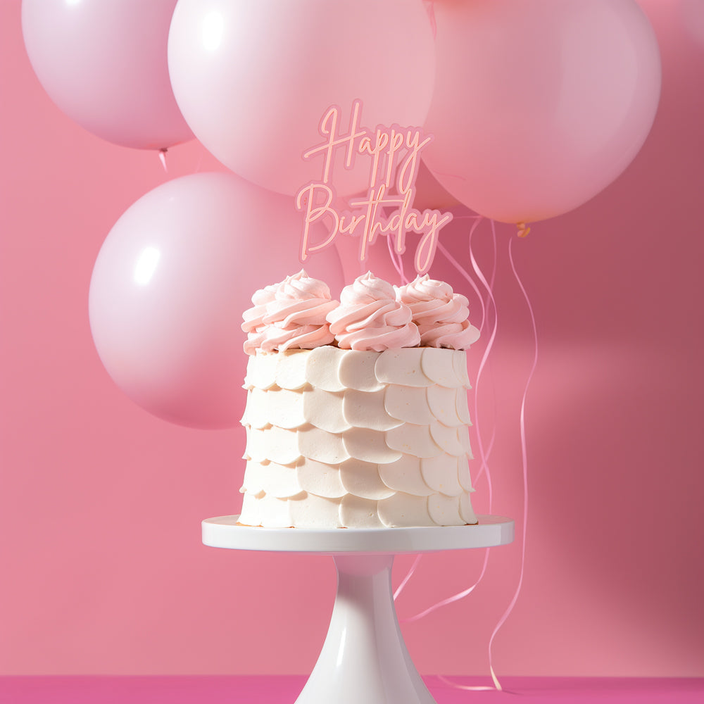 Cake & Candle Opaque Layered Cake Topper Happy Birthday Pink