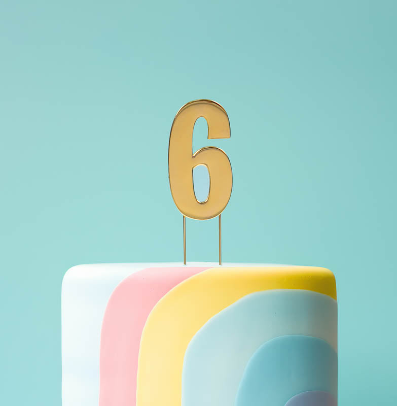 Cake & Candle Bold Cake Topper Number 6 Gold