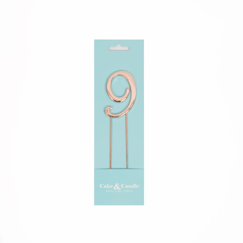 Cake & Candle Cake Topper Number 9 Rose Gold 7cm