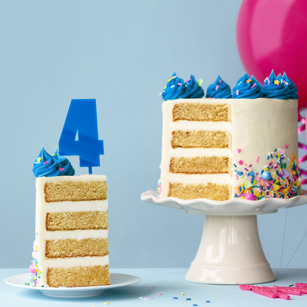Cake & Candle Mega Number 4 Cake Topper Blue