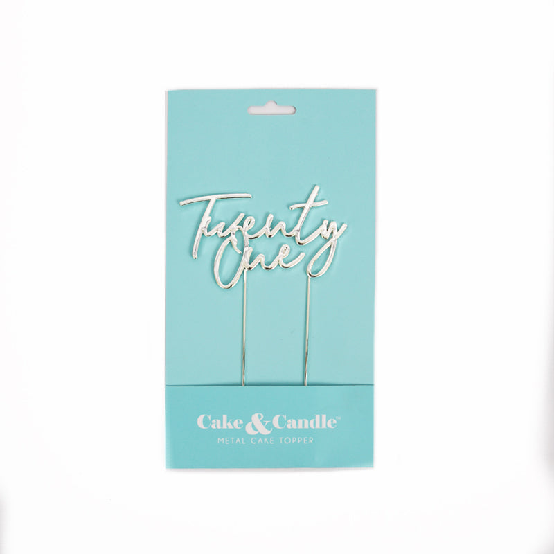 Cake & Candle Plated Cake Topper 21 Silver