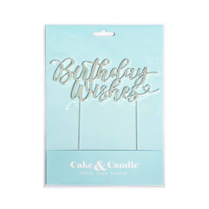 Cake & Candle Metal Cake Topper Birthday Wishes Silver