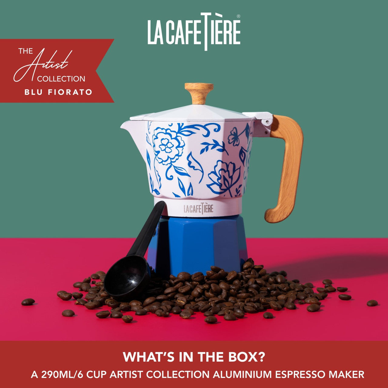 La Cafetière Venice Aluminium Espresso Maker 6 Cup / 290ml (Blu Fiorato)
