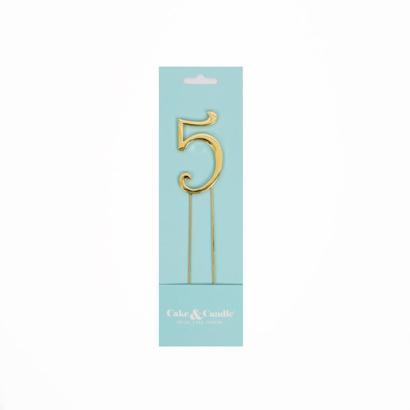 Cake & Candle Cake Topper Number 5 Gold 7cm